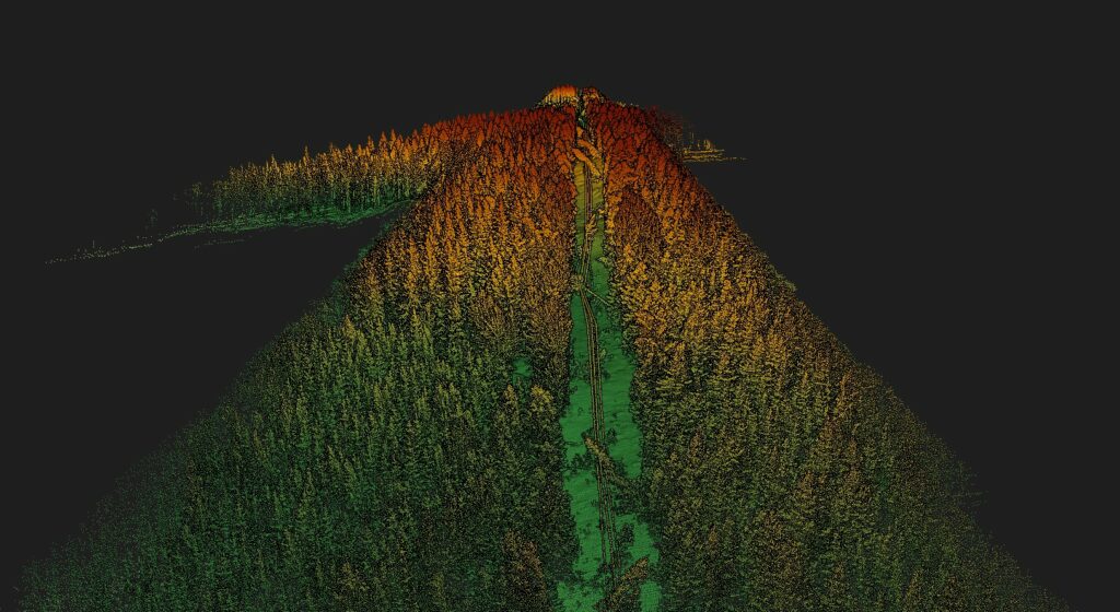 Example of a 3D point cloud based on LiDAR measurements, as a part of transmission line inspection